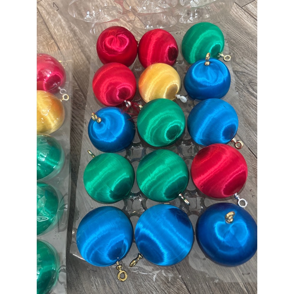 RARE Vintage 60's Silk Satin Thread Wrapped Christmas Ornaments MCM 75  pieces